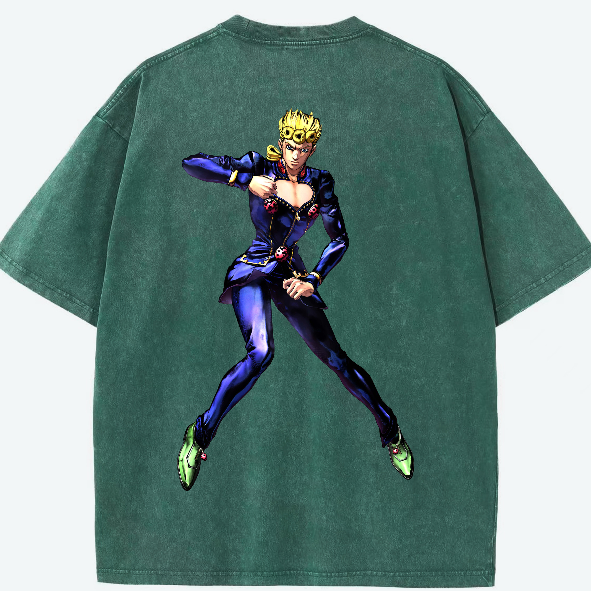 （画像用） ジョジョの奇妙な冒険 ジョルノ?ジョバァーナ JoJo's Bizarre Adventure Giorno Giovanna 綿100% ヴィンテージ風 半袖Tシャツ（背面プリント）